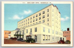 Gainesville Georgia~Dixie Hunt Hotel Bldg Street View~Vintage Linen Postcard