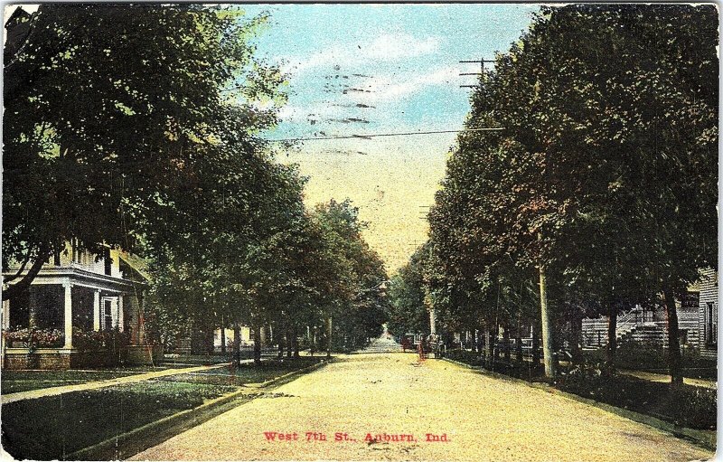 Postcard~West 7th Street~Street Scene~Auburn, Indiana~A97 