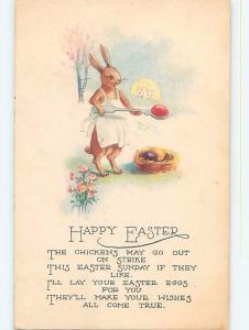 Pre-Linen easter HUMANIZED BUNNY RABBIT USES SPOON TO MOVE COLORED EGGS HL0611