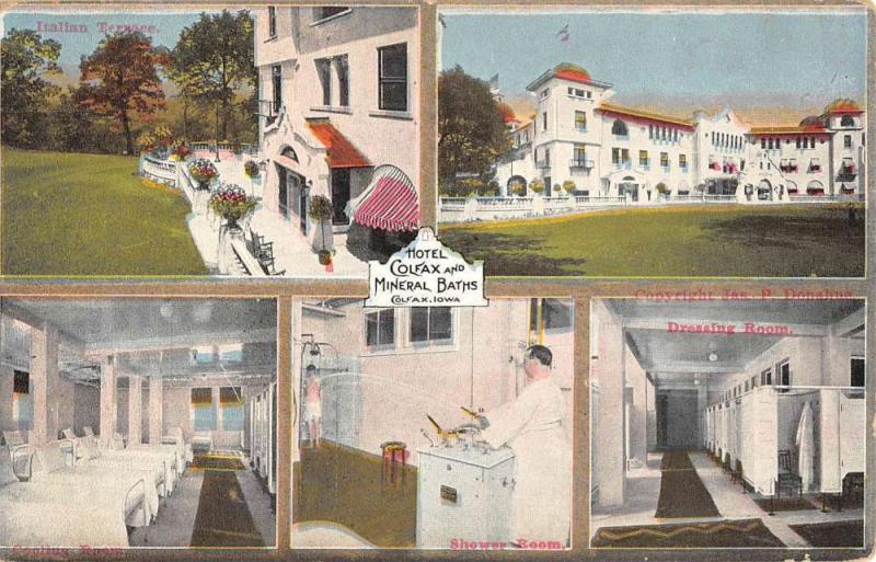 Colfax Iowa Hotel Mineral Springs Bath Multiview Antique Postcard K83026