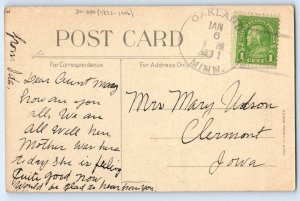 1931 New Year Greetings Blue Birds Berries Oakland MN DPO (1875-1996) Postcard