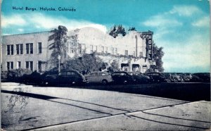 Postcard Hotel Burge on U.S. 6 and CO 51 in Holyoke, Colorado