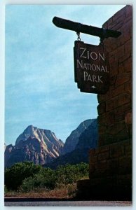 SPRINGDALE, Utah UT ~ Entrance Sign ZION CANYON NATIONAL PARK c1960s   Postcard