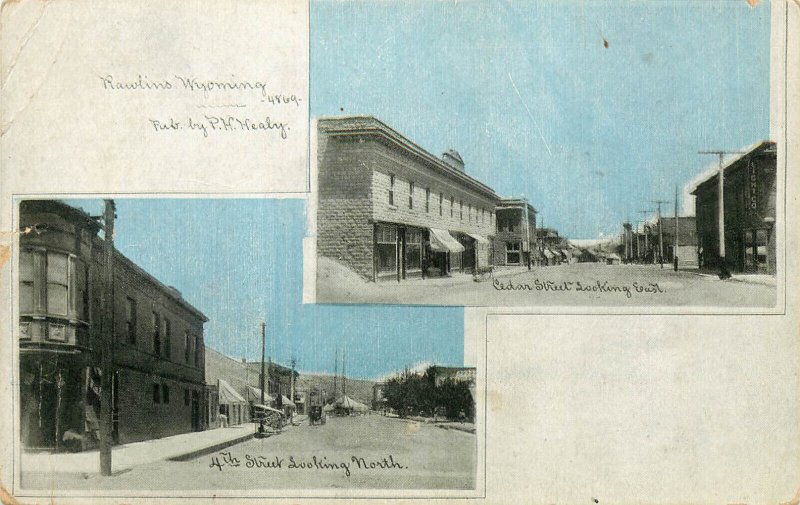 Split View Postcard Rawlins WY Cedar Street & 4th Street CU Williams Photoette