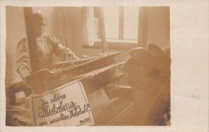 Woman Weaving Fabric on Loom Real Photo Vintage Postcard AA69580