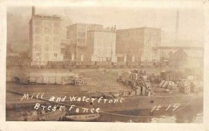 RPPC Mill & Waterfront Brest, France Train, Soldiers WWI c1910s Vintage Postcard