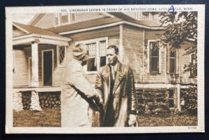 Mint USA Picture Postcard Lindbergh In Front Of His Boyhood Home