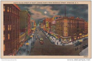 New York Syracuse South Salina Street At Night Looking North From Onondaga St...