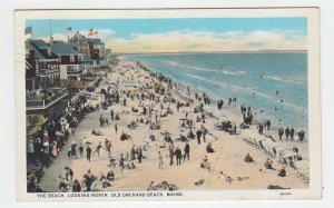 P2330, 1929 postcard the beach crowd buildings flags etc orchard beach maine