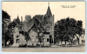 STERLING, Kansas KS ~ FIRST M.E. CHURCH Rice County 1917 Postcard