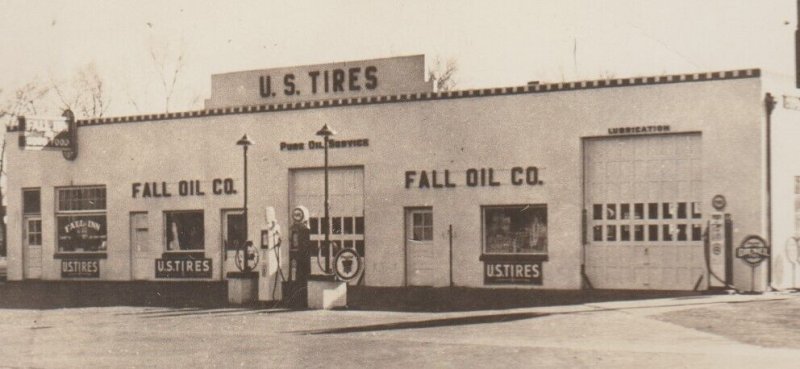 Ames IOWA RPPC c1930 GARAGE Gas Station TOW TRUCK Pure Gasoline U.S. TIRES IA