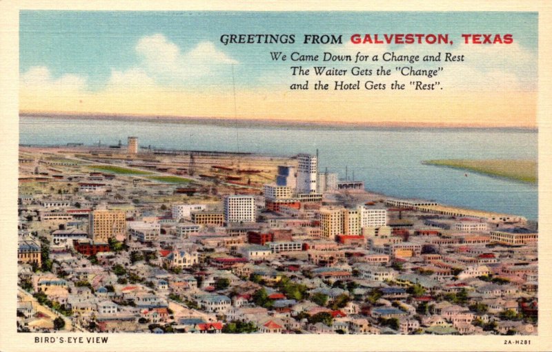 Texas Galveston Greetings With Birds Eye View Of The City Curteich