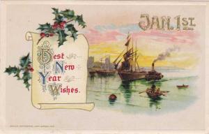 Best New Year Wishes - Greeting Winsch 1912 Ships in Harbor