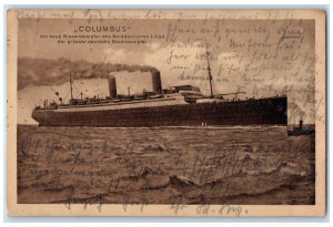 1924 North German Lloyd Bremen Germany Steamer Columbus Germany Postcard