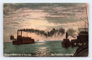 Steam Ships Along Waterfront Sunrise San Francisco CA 1909 DB Postcard D18