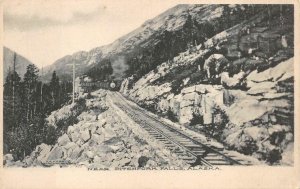 NEAR PITCHFORK FALLS ALASKA TRAIN P.E. KERN POSTCARD (c. 1905)