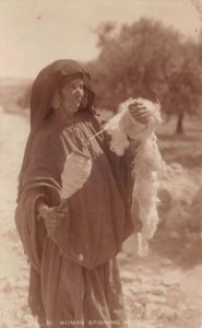 Woman Spinning Wool Real Photo Vintage Postcard AA62267