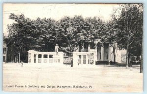 BELLEFONTE, PA ~ Soldiers & Sailors Monument COURT HOUSE 1908  Postcard