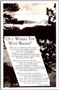 Out Where the West Begins Arthur Chapman Nature Poem RPPC Real Photo Postcard