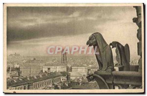 Old Postcard Panoramic view taken from the top of the Towers of Notre Dame