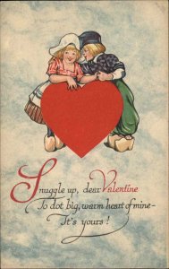 Gibson Valentine Little Dutch Boy and Girl at Heart Vintage Postcard