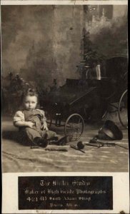 Photography Miller Studio Peoria IL Boy & Toys Advertising Real Photo Postcard