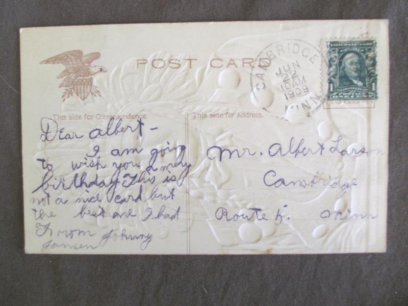 1909 USA Picture Postcard - Embossed Native American Indian  (TT139)