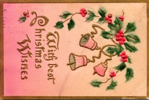 Merry Christmas With Bells and Holly 1911