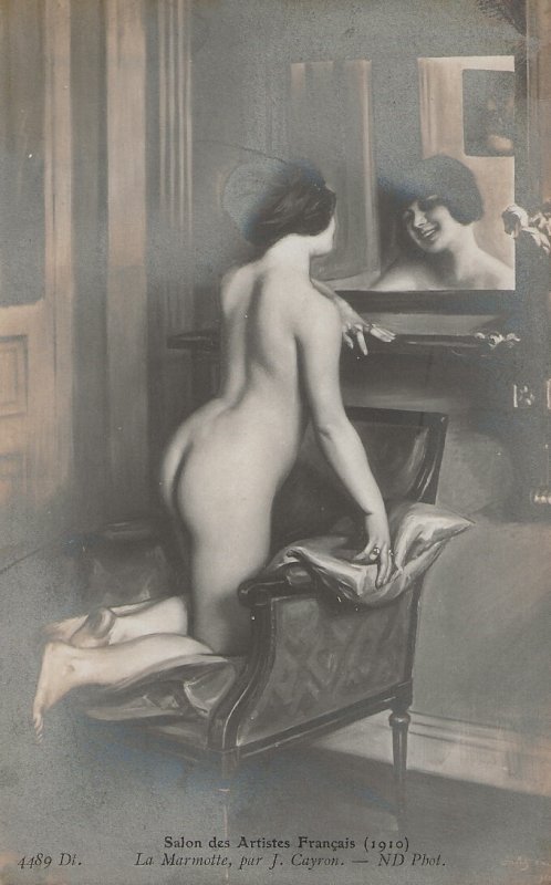 HR-57 - Risque Nude French Model Handmade B&W RPPC Picture Postcard.