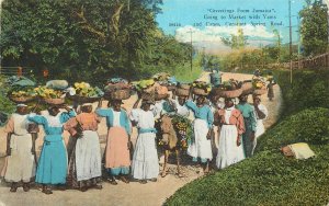 Postcard Greetings From Jamaica Women going to Market w/ Yams On Head Caribbean