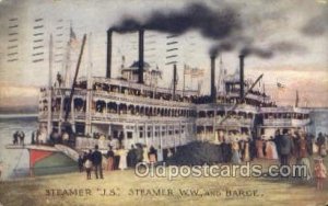 Steamer J.S. Ferry Boats, Ship 1910 light crease, missing stamp postal used 1910