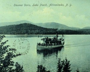 C.1907 Steamer Doris, Lake Placid Adirondacks, NY River Scene, Postcard F15