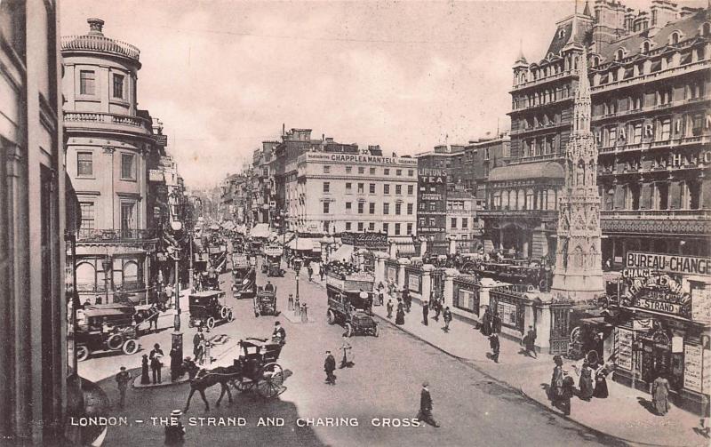 The Strand and Charing Cross, London, England, early sepia postcard, unused