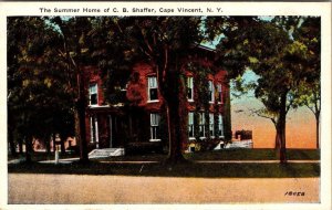 Cape Vincent, NY New York   SUMMER HOME Of CB SHAFFER   ca1920's Postcard