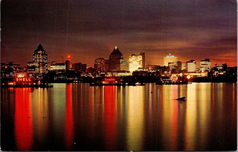 Vancouver Skyline Night Scene Stanley Park BC Canada Reflection Postcard PM WOB  