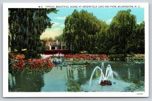Wilmington North Carolina~Greenfield Lake & Park~Fountain~1931 Linen Postcard