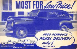 1940 Plymouth Panel Delivery Trucks Walters and Webster Postcard