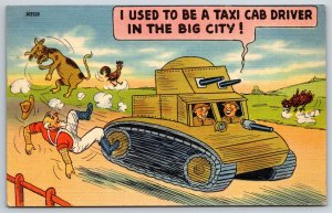 Military Comic~Used To Be Taxi Driver~Soldiers In Tank On Farm~PM 1942~Postcard