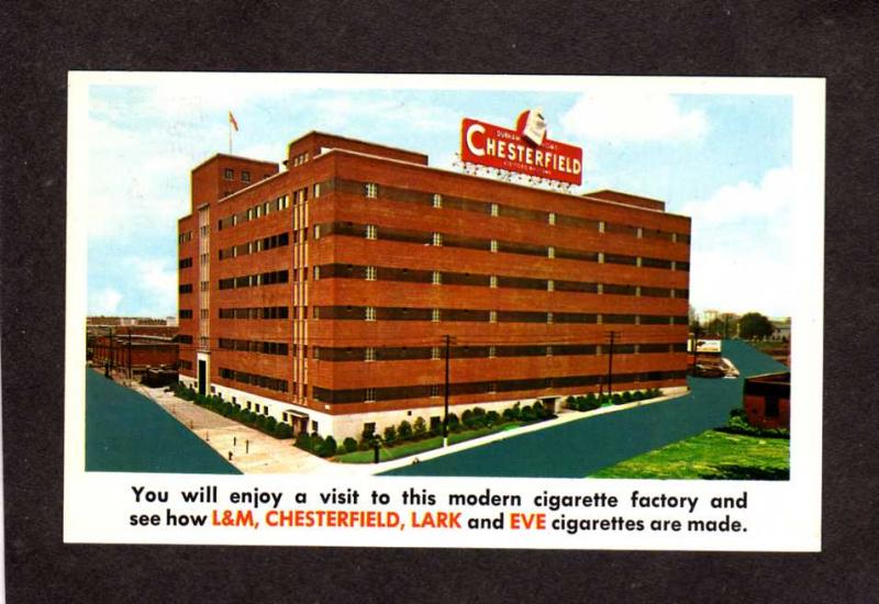 NC Chesterfield Lark Eve Cigarettes Durham North Carolina Postcard Smoking Plant