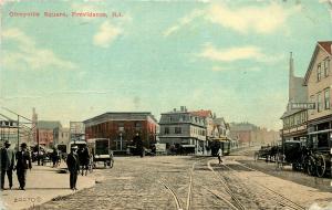 c1910 Postcard; Olneyville Square, Providence RI Horsedrawn Wagons & Trolley