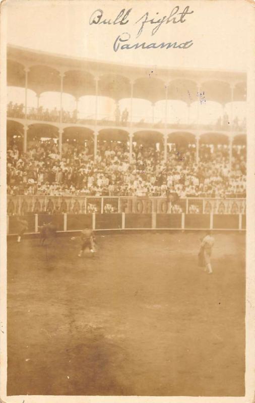 Panama Bull Fight Arena Scene Grandstand Real Photo Antique Postcard K17519