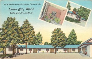 1940s Burlington Vermont Queen City Motel occupation roadside Postcard 26-459
