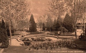 Vintage Postcard A Scene In Leschi Park Tree Shades Seattle Washington L&HC Pub.