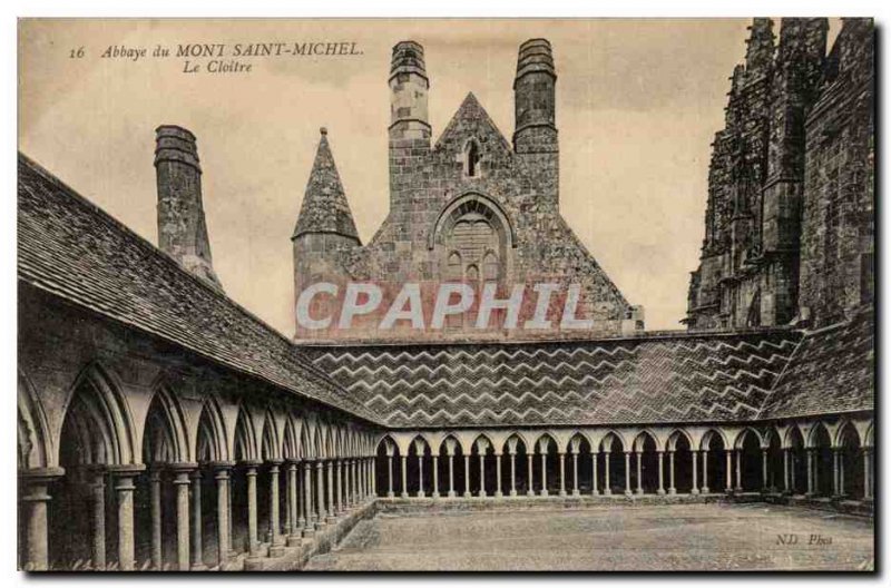 Old Postcard Mont Saint Michel abbey The cloister