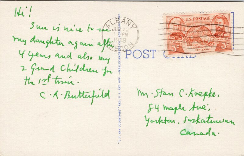 Greetings from Oregon OR Large Letter Multnonah Falls Mt Hood Linen Postcard G58