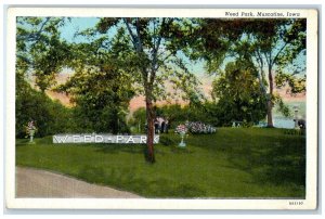 c1920 Weed Park Signage Grounds Flower Beads Tourists Muscatine Iowa IA Postcard