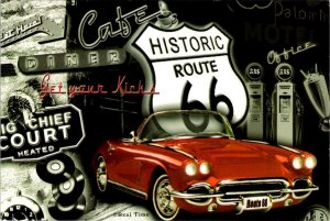 The Mother Road  HISTORIC ROUTE 66  Red Convertible Car  4X6 Modern Postcard