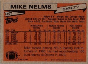 1981 Topps Football Card Mike Nelms Washington Redskins sk60447