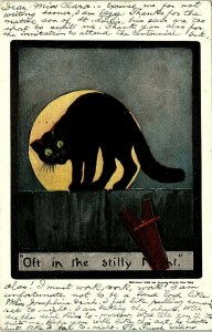 1909 Black Cat Full Moon Halloween Oft in the Stilly Night Postcard 7-35 