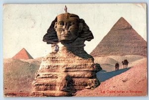 Cairo Egypt Postcard Two Camel Walking Near Sphinx and Pyramids c1905